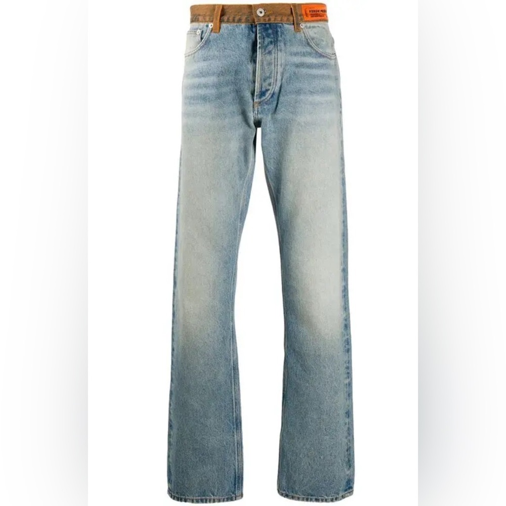 HERON PRESTON Two-tone high-rise straight-leg jeans. Size 25. NWT